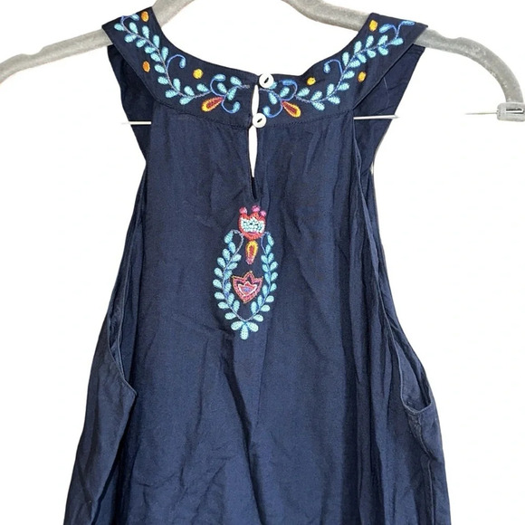 LulaSoul Navy Blue Embroidered Halter Dress Size Medium - Picture 8 of 10